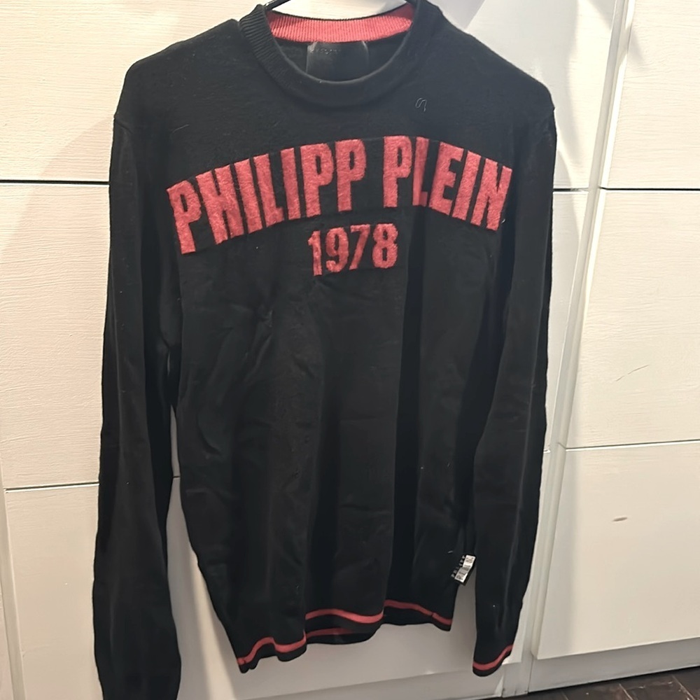 Philipp Plein black + red Lana wool 2023 runway 1978 sweater size large